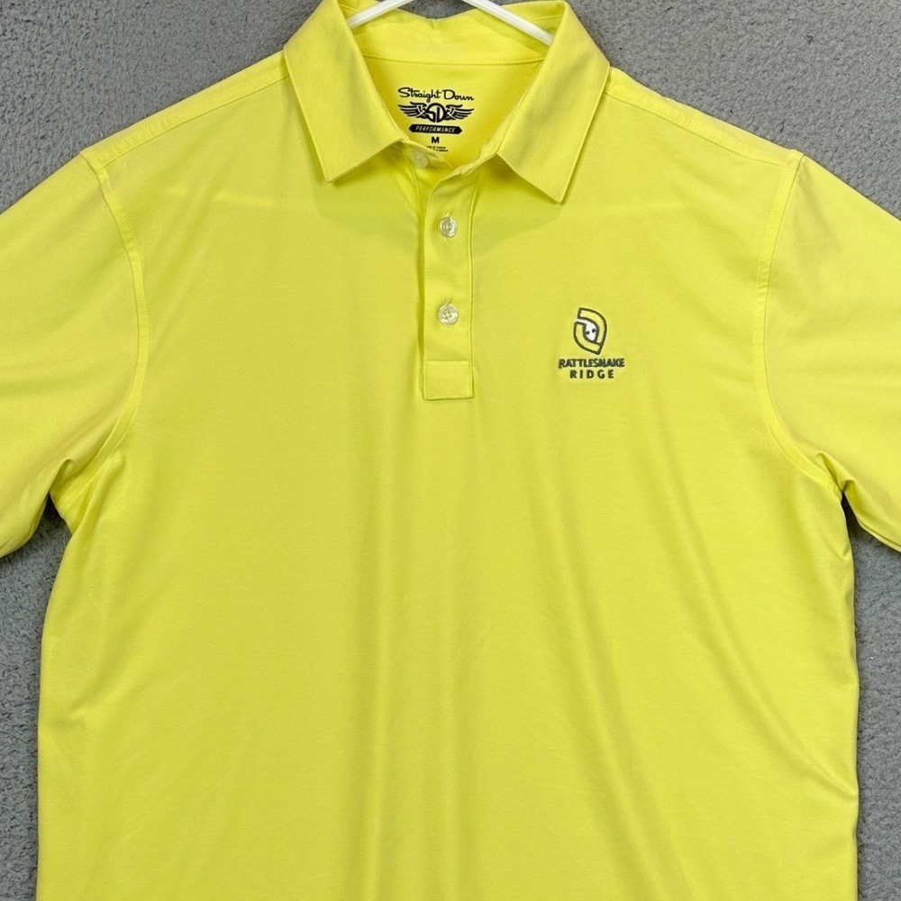 Straight Down Polo Shirt Mens Medium Yellow Performance Golf Stretch Rugby Logo
